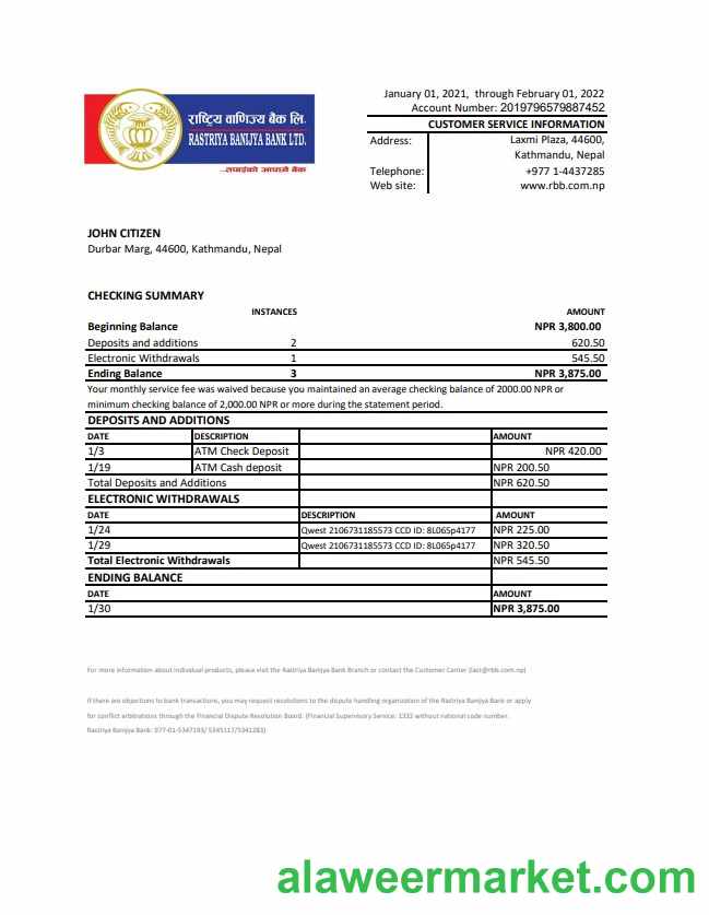 Nepal Rastriya Banijya Bank statement xls